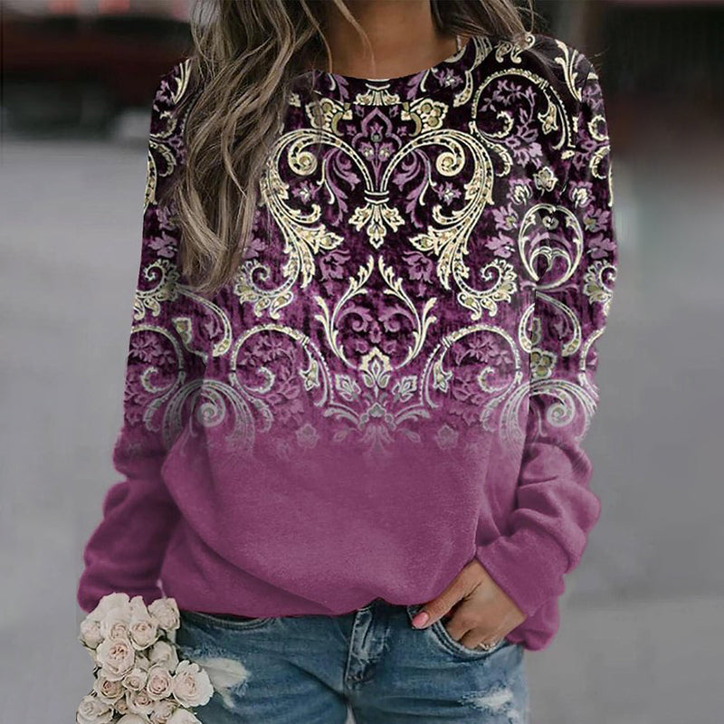 Western Gradient Geometric Print Crew Neck Sweatshirt