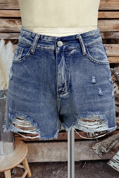 Sexy High Waisted Raw Edge Denim Shorts-0520