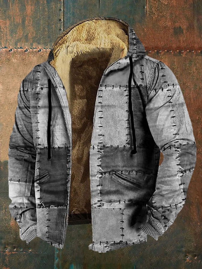 Men's Retro Geometric Print Hooded Jacket 