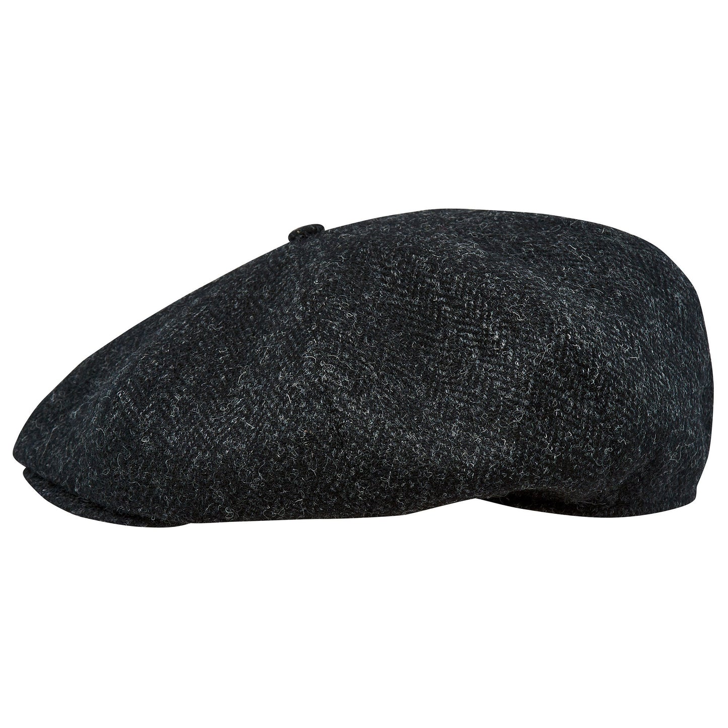 PEAKED CAPS Genuine Scottish Harris Tweed 8 Panels Man Cap Wool Large Crown BLACK