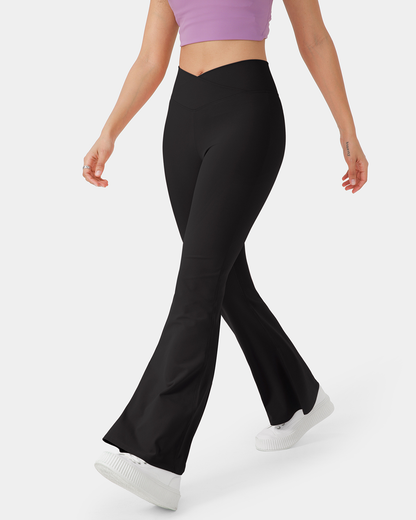 Crossover High Waisted Back Pocket Super Flare Leggings