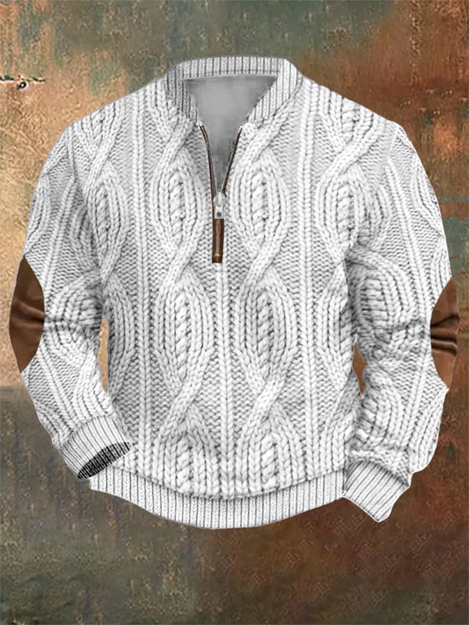 Men's Vintage Knit Print Zip-Up Sweatshirt