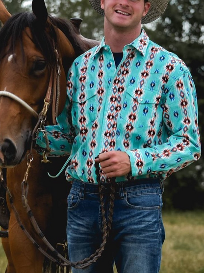 Blue Aztec Poplin Men's Shirt