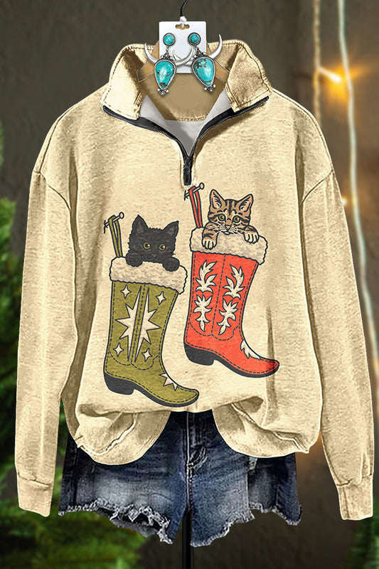 Western Puss In Boots Zipper Sweatshirt