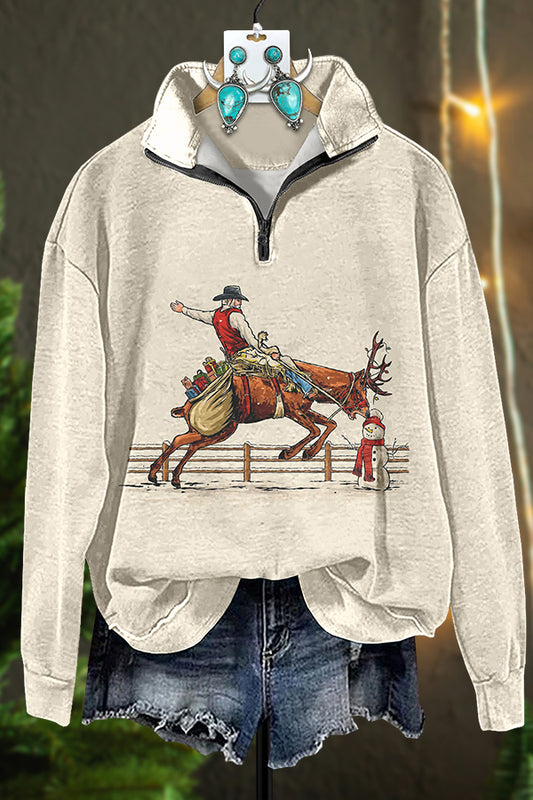 Cowgirl Santa Snowman Zipper Sweatshirt