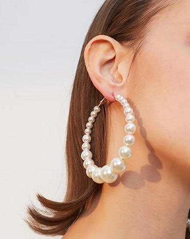 Retro Exaggerated Oversized Faux Pearl Large Hoop Earrings