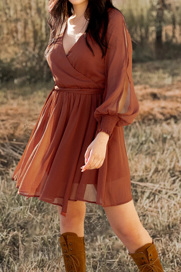 Hollow Ruffle Solid Color Dress