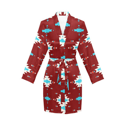 Burgandy Aztec Women's Belted Satin Feel Dressing Lounge Robe