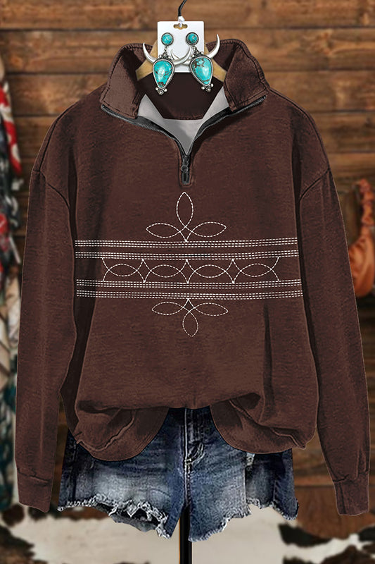 Western Classic Boot Stitched Zipper Sweatshirt