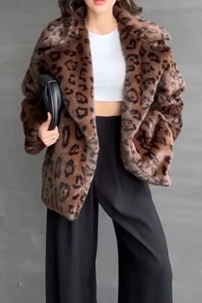 Women's Casual Leopard Plush Coat