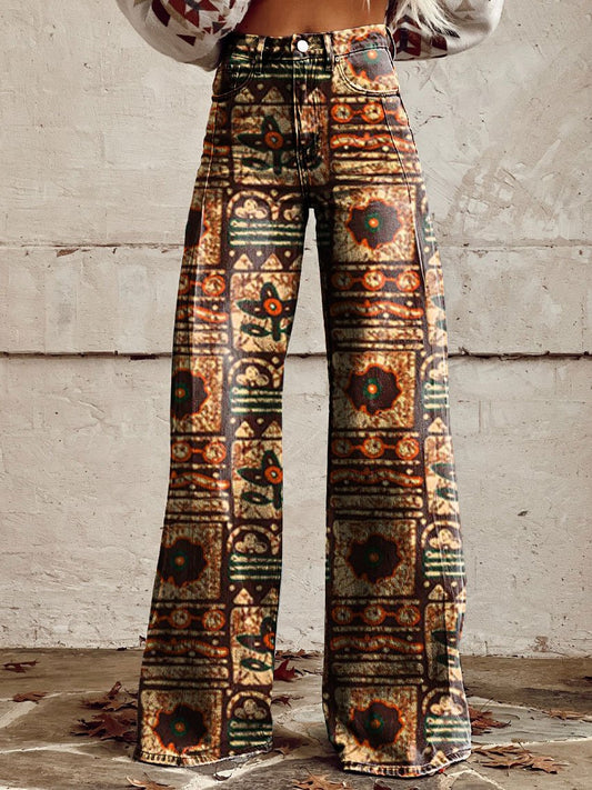 Women's Vintage Print Casual Wide Leg Pants