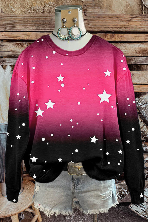 Pink Gradient Stars Print Sweatshirt