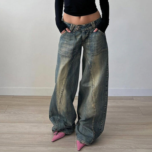 Retro Split Low Rise Loose Jeans