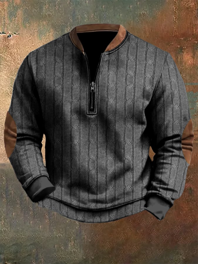 Men's Vintage Knit Print Zip-Up Sweatshirt