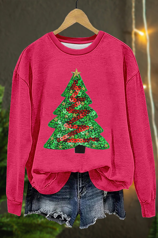 Shiny Christmas Tree Print Sweatshirt