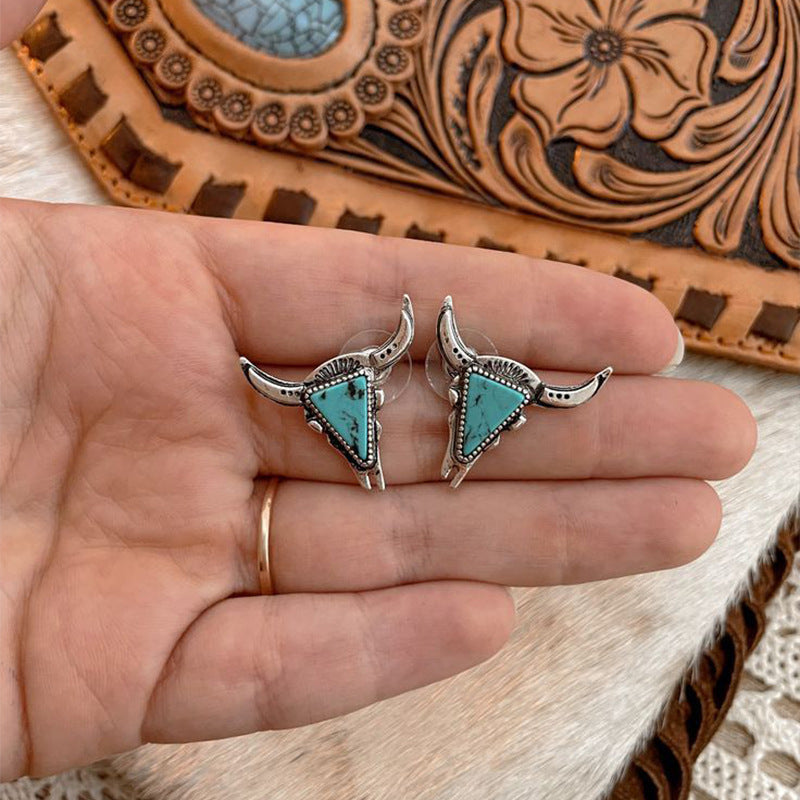 Bull's Head Turquoise Earrings