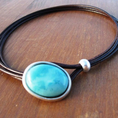 Leather Turquoise Choker Necklace