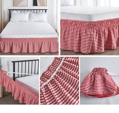 Plaid Bed Skirt Elastic Band Bed Skirt