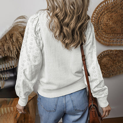 Loose And Versatile Textured Round Neck Long-sleeved Sweater