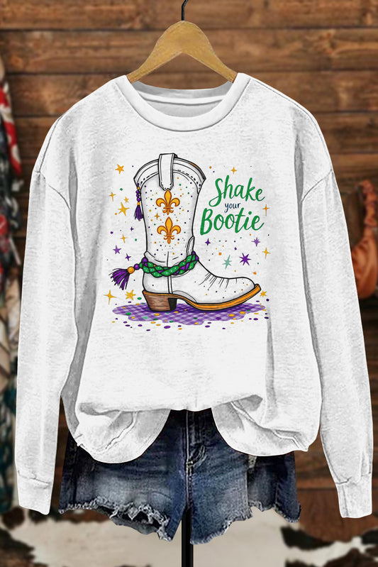 Unique Mardi Gras Cowboy Boot Print Sweatshirt