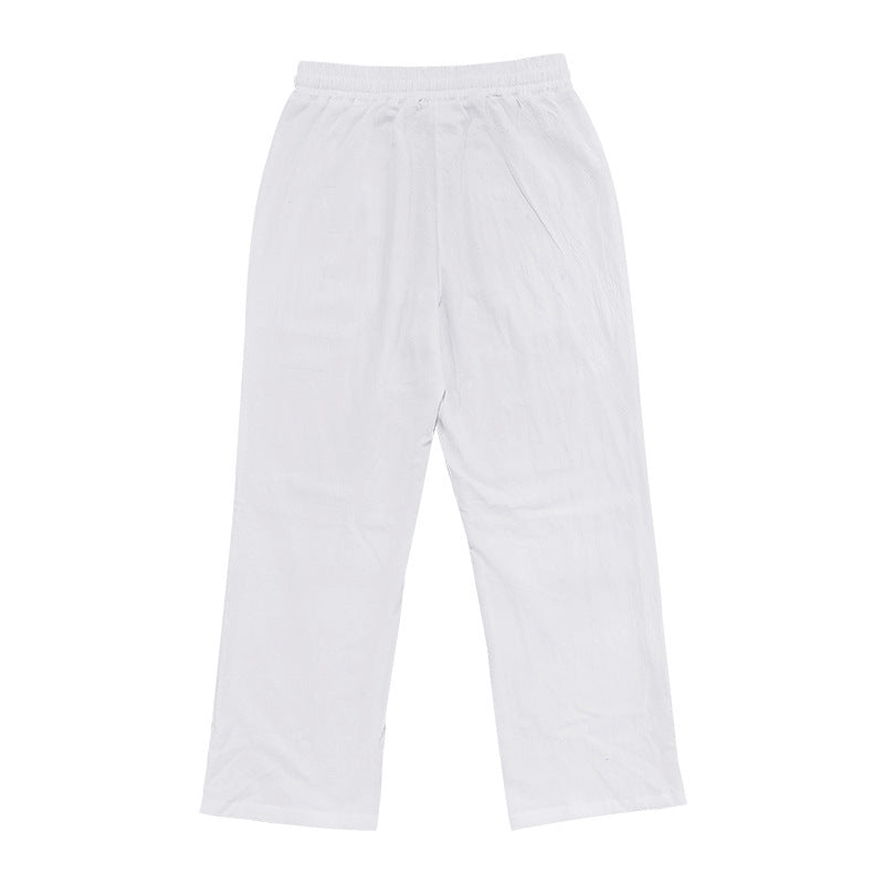 Men's Casual Hawaii Beach Multi Button Cotton Linen Trousers