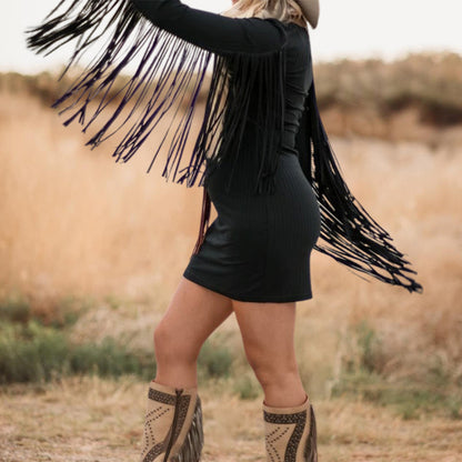 Romantic Fringed Long Sleeve Dress