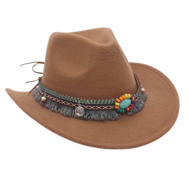 Unisex Fall Vintage Western Cowboy Woolen Sun Protection Wide Brim Hat