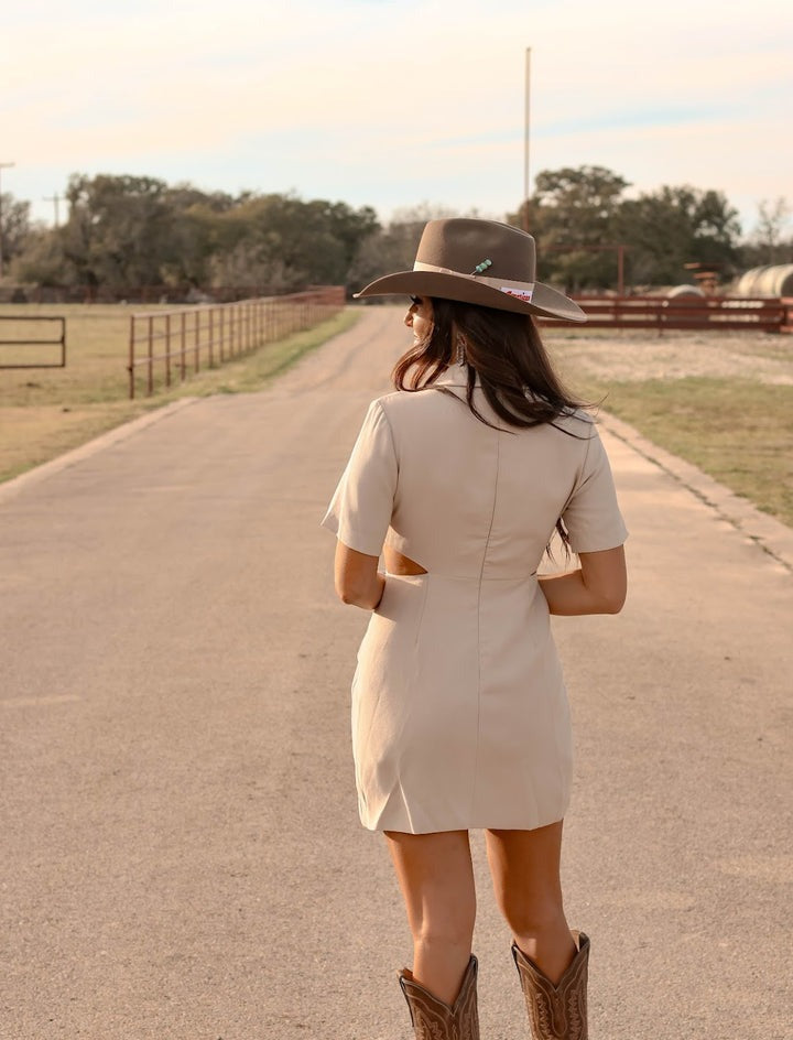 Short Sleeve Drop Waist Blazer Dress