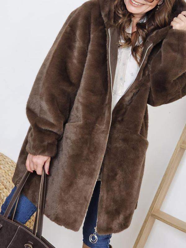 Women's Hooded Long Sleeve Fur Coat