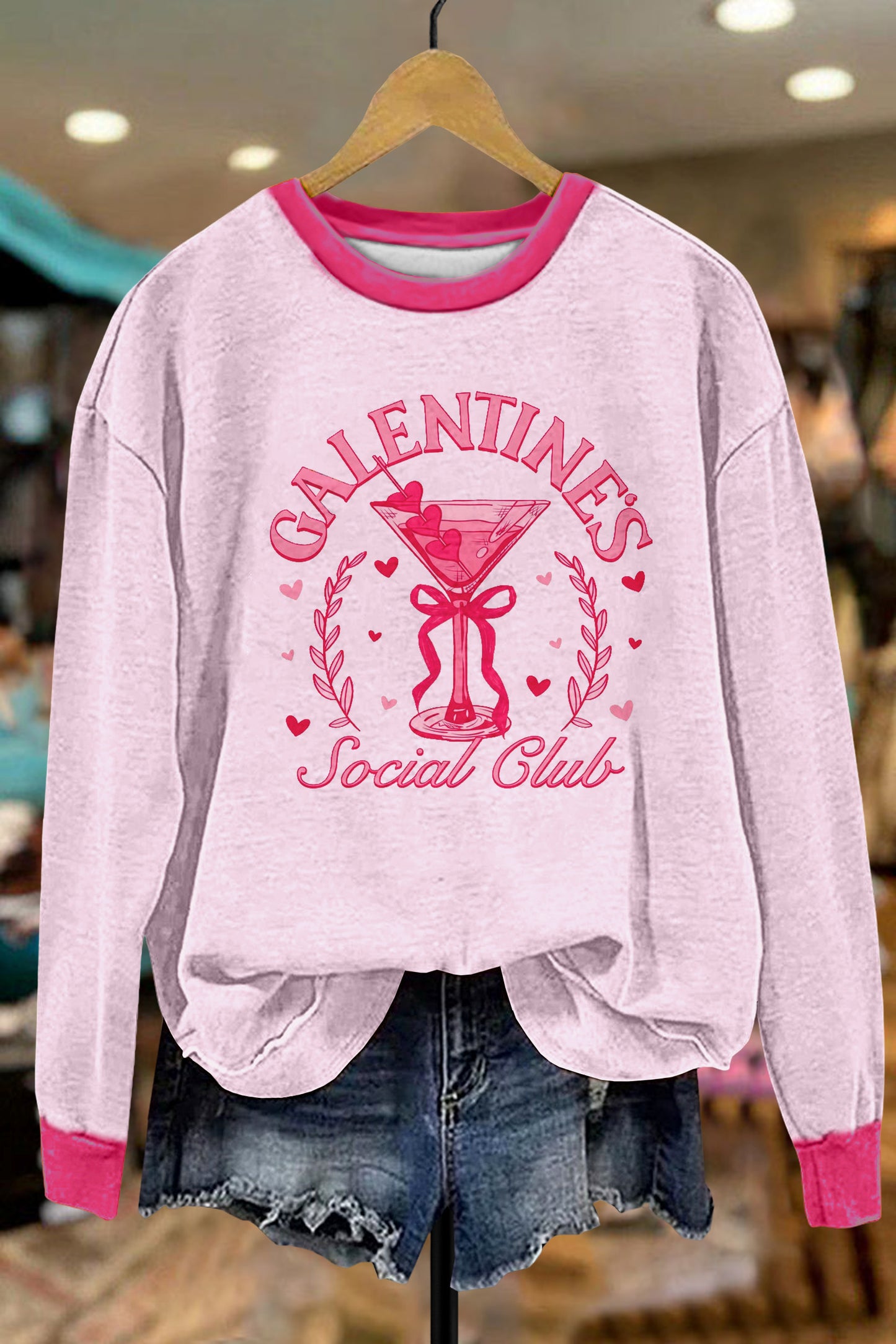 Valentines Wine Glass Coquette Bows Sweatshirt