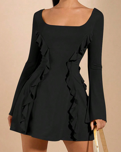 Lace Up Backless Ruffle Edge Dress