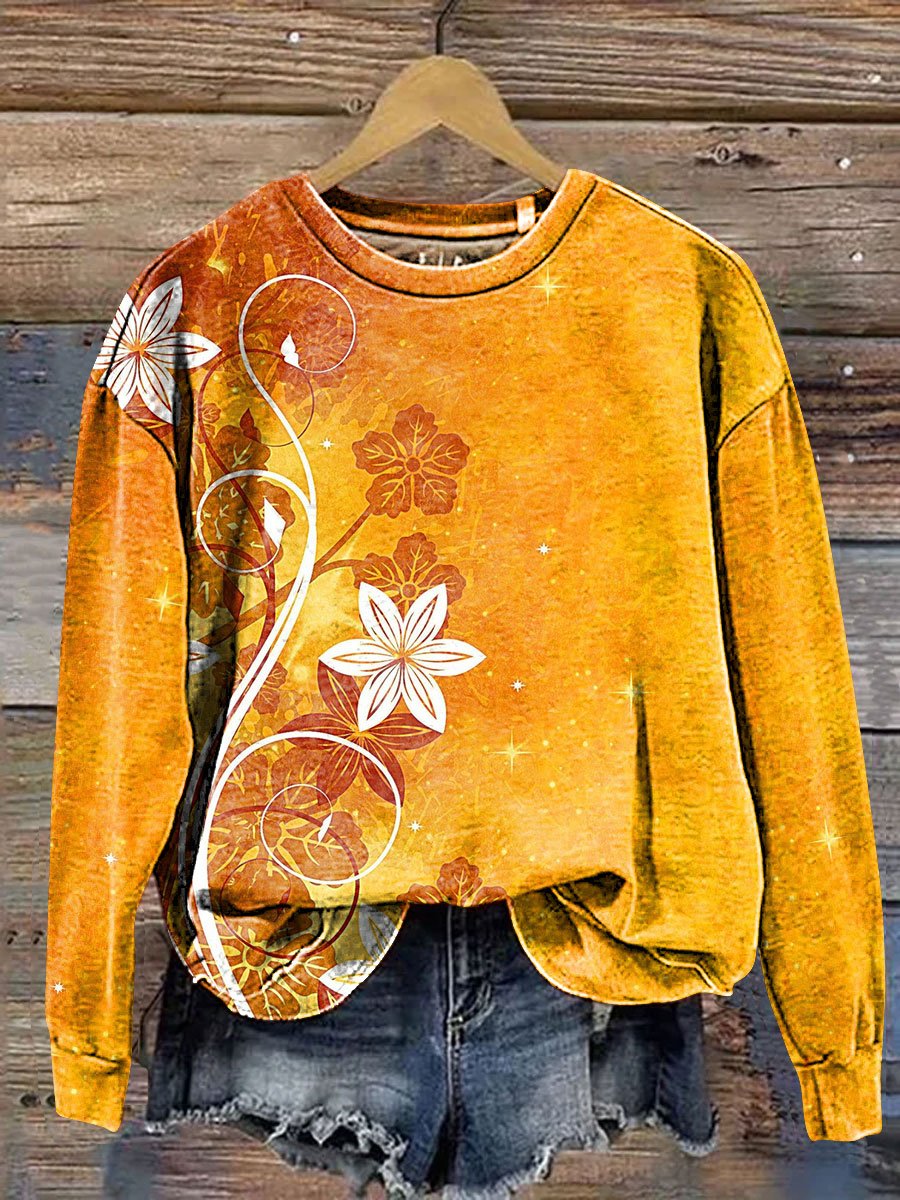 Vintage Floral Art Print Casual Sweatshirt