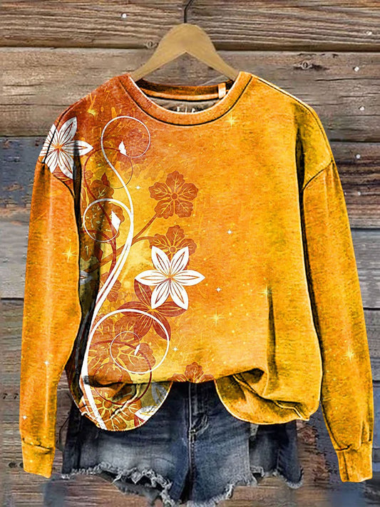 Vintage Floral Art Print Casual Sweatshirt