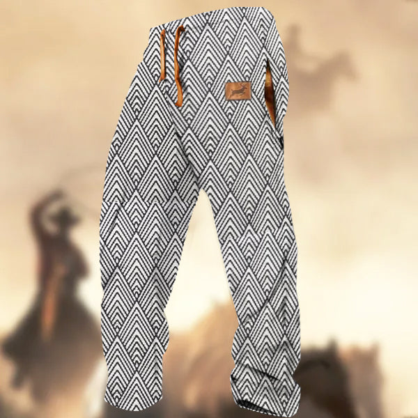 Men's Retro Western Country Diamond Geometric Texture Elk Logo Printed Casual Sweatpants