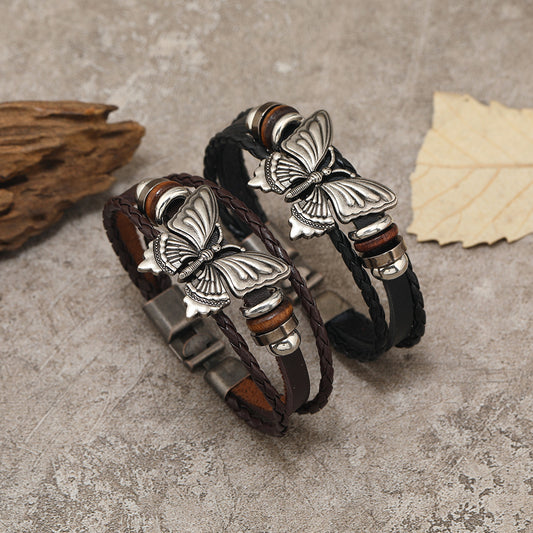 Unisex Vintage Ethnic Style Butterfly Multi-Leather Bracelet