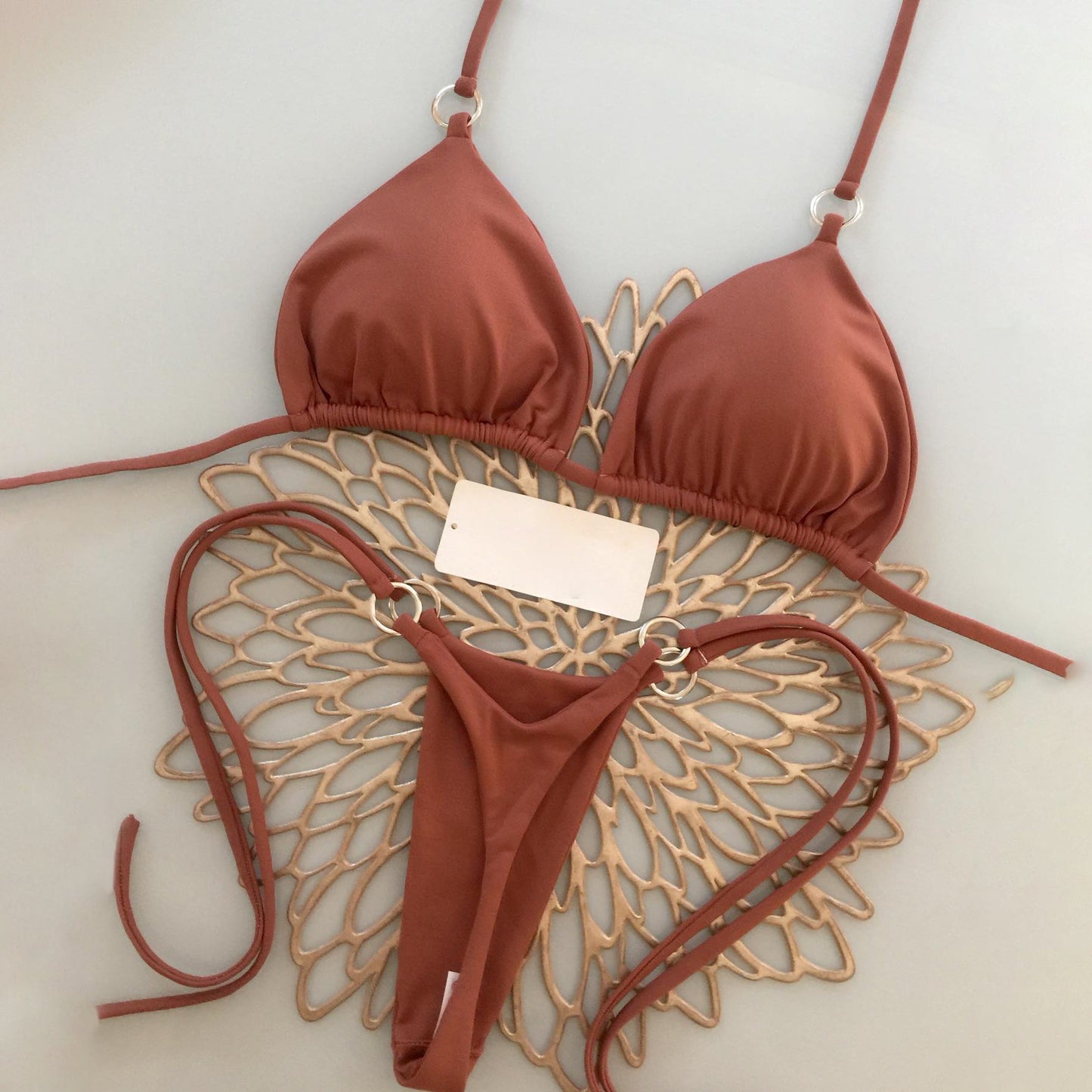 Fashion solid color suspender bikini