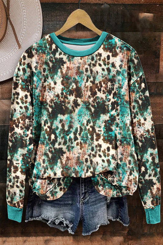 Cow Pattern Turquoise Print Sweatshirt