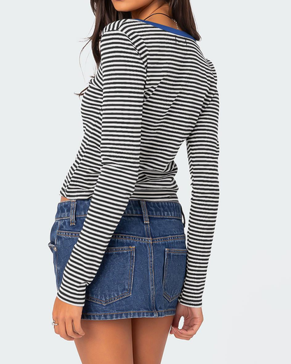 Contrast Striped Sweater Y2K Top