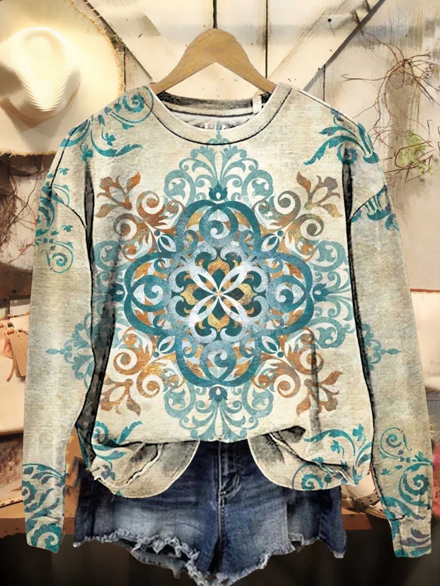 Retro Ethnic Totem Pattern Casual Sweatshirt