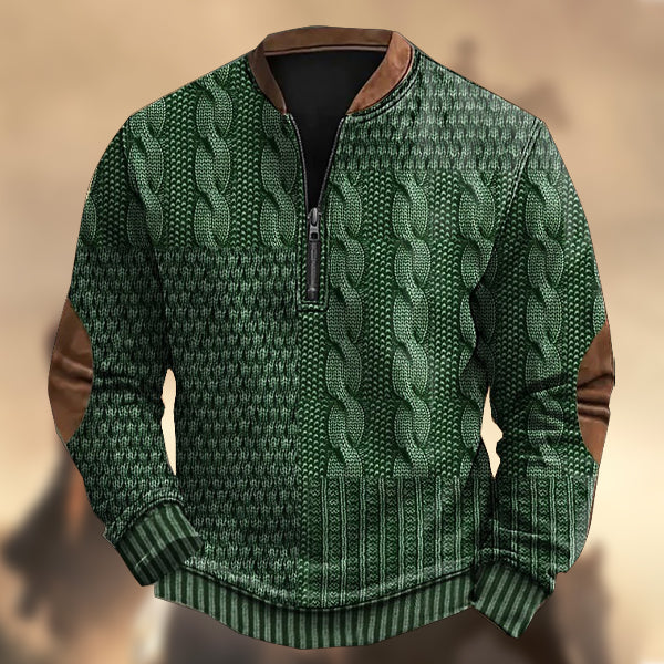 Men's Vintage Western Zipper Stand Collar Khaki  Print Casual Sweatshirt