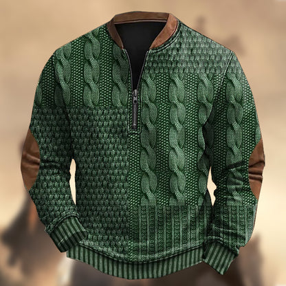 Men's Vintage Western Zipper Stand Collar Khaki  Print Casual Sweatshirt