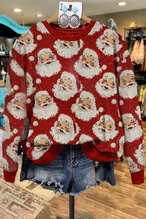 Casual Contrast Color Santa Print Sweatshirt