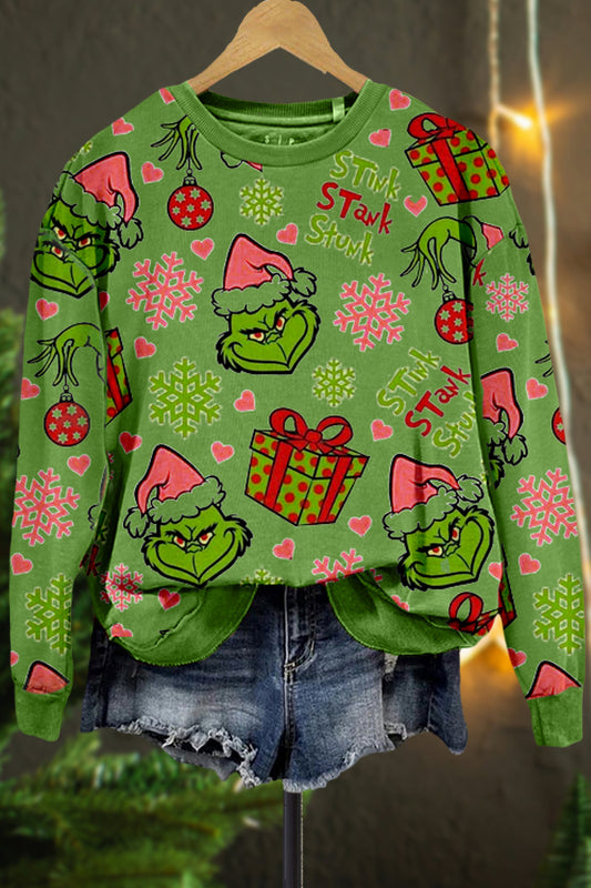 Casual Grinch Contrast Printed Sweatshirt