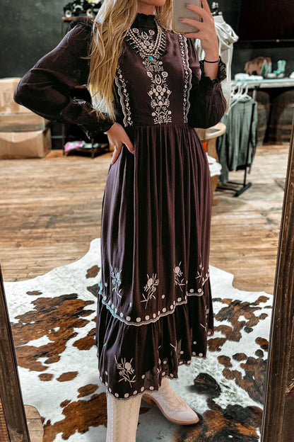 Pretty Floral Print Velvet Long Sleeve Dress