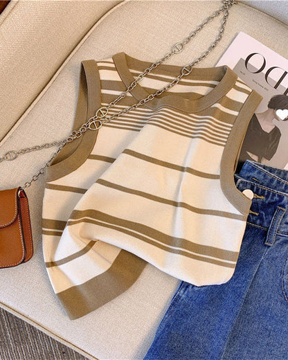 Striped Knit Sleeveless Casual Top