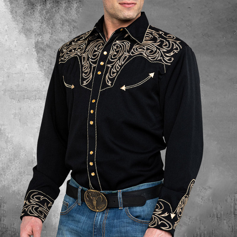 Men's casual vintage western long sleeve shirt