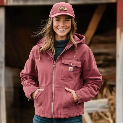 Women's Vintage Pocket Workwear Pink Hooded Jacket