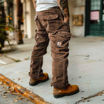 Men's Vintage Waffle Knitted Outdoor Multi-pocket Cargo Pants Trousers