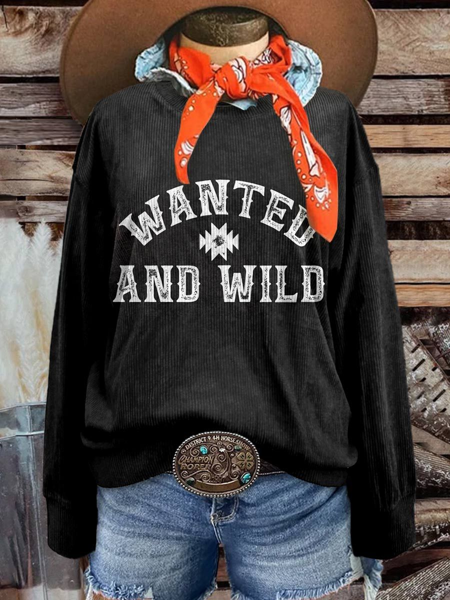 Wanted and Wild,Women's Casual Print Corduroy Sweatshirt