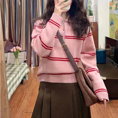 Retro Contrast Color Striped Sweater